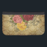 Vintage Roses on Gold Damask Samsung S4 Wallet Case<br><div class="desc">Elegant red,  pink and yellow roses with engraved swirls on a richly detailed gold damask background.</div>