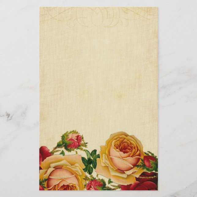 Vintage Roses on Parchment Stationery (Front)