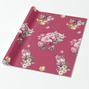 Vintage Roses on Pink Wrapping Paper