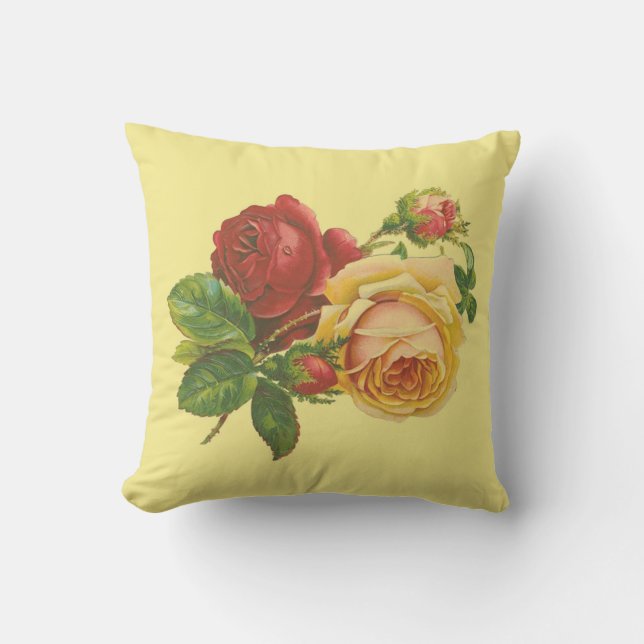 Vintage Roses on Yellow Pillow (Front)