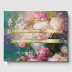 Vintage Roses Painted In Old Dutch Style Guest Book