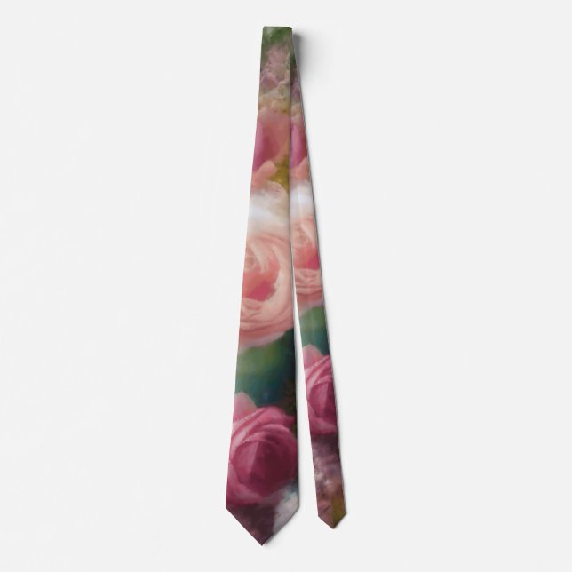 Vintage Roses Painted In Old Dutch Style Tie (Front)