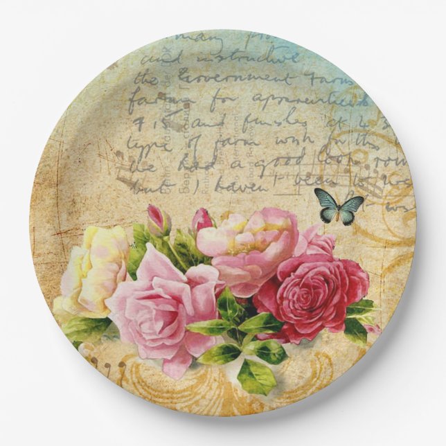 Vintage Roses Paper Plate (Front)