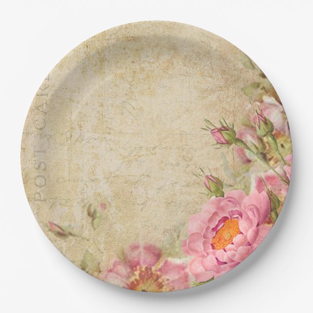 Vintage Roses Paper Plate (Front)