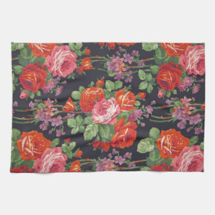 Vintage roses pattern tea towel