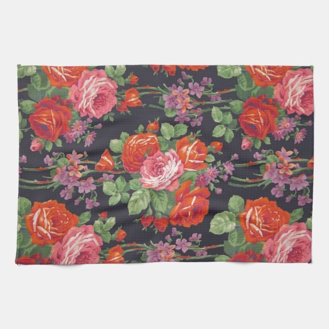 Vintage roses pattern tea towel (Horizontal)