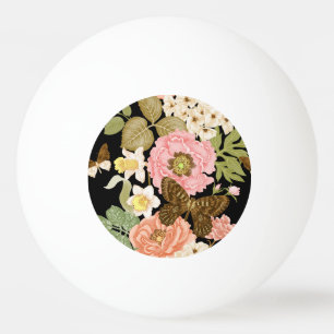 Vintage Roses Peonies: Black Floral Pattern Ping Pong Ball