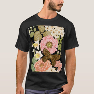 Vintage Roses Peonies: Black Floral Pattern T-Shirt