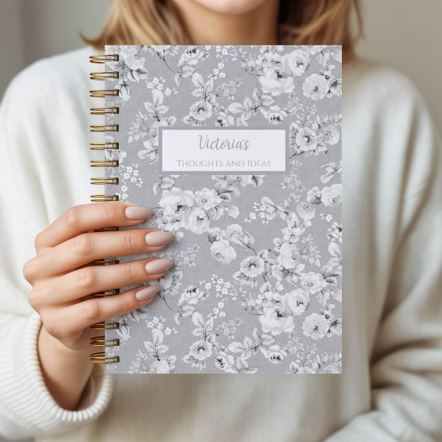 Vintage Roses Personalised Journal Notebook (Vintage Roses Notebook Grey)