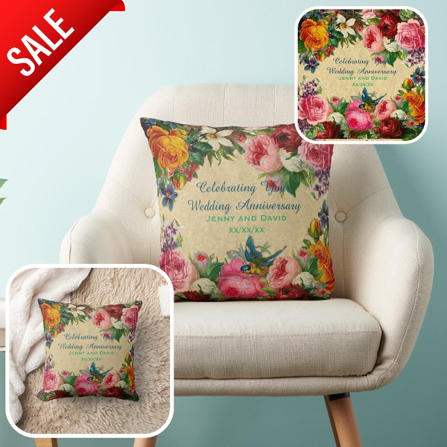 Vintage Roses Photo Wedding Anniversary Customized Cushion (Creator Uploaded)