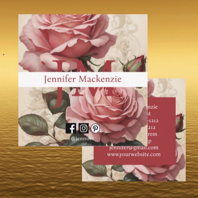 Vintage Roses Pretty Pink  Square Business Card (Creator Uploaded)