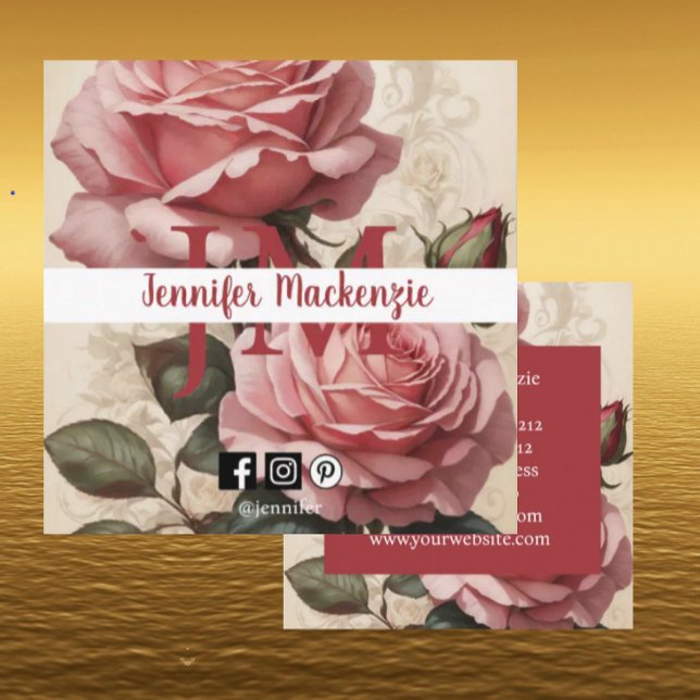 Vintage Roses Pretty Pink  Square Business Card (Creator Uploaded)