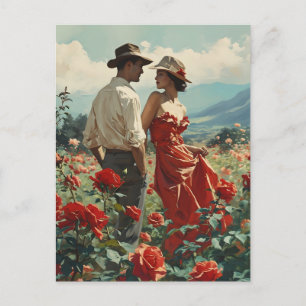 Vintage Roses Romance Postcard