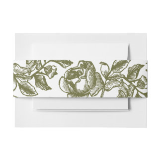 Vintage Roses Rustic Floral Golden Invitation Belly Band