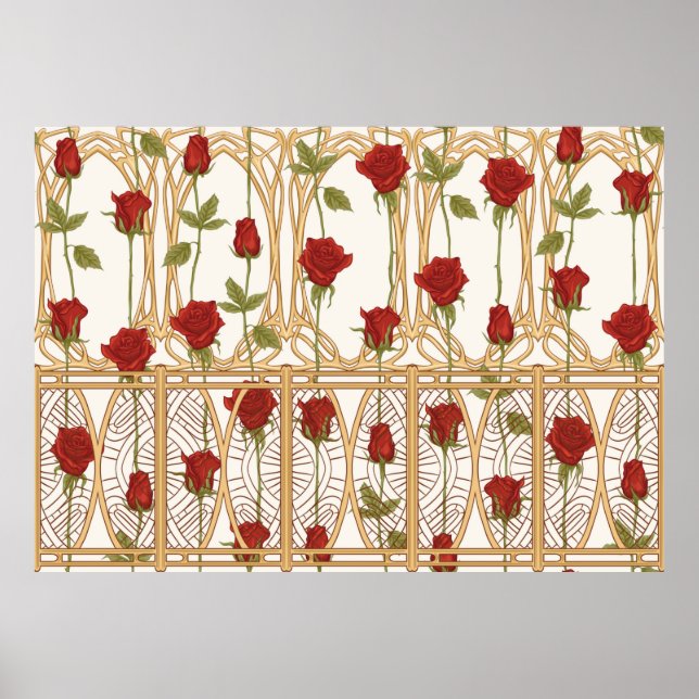 Vintage roses seamless pattern, background in art  poster (Front)