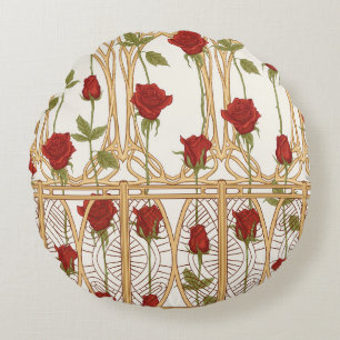 Vintage roses seamless pattern, background in art round cushion
