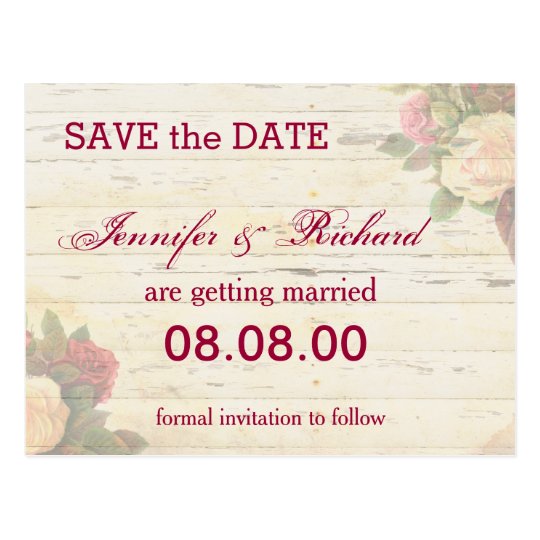 Vintage roses shabby chic custom save the date postcard