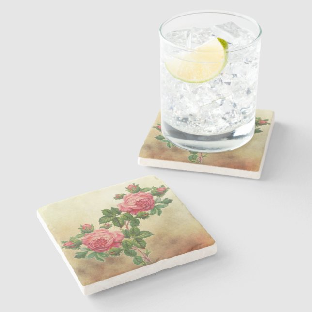 vintage roses stone coaster (Side)