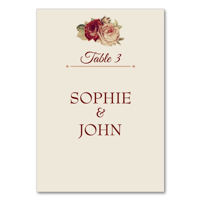 Vintage Roses Table Number (Front)