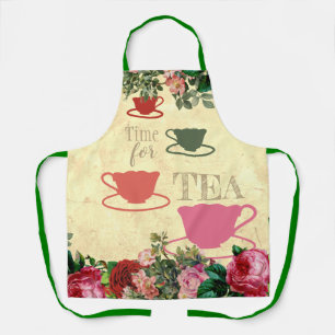 Vintage roses tea coffee cups cooking kitchen apron