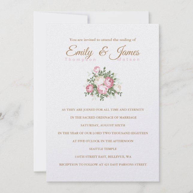 Vintage Roses Temple Wedding Invitation (Front)