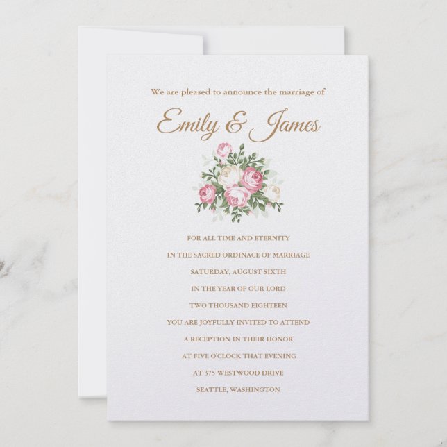 Vintage Roses Temple Wedding Invitation (Front)