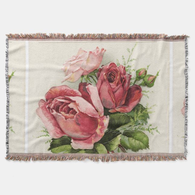 Vintage Roses Throw Blanket (Front)