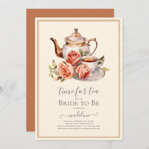Vintage Roses Time for Tea Bridal Shower Invitation