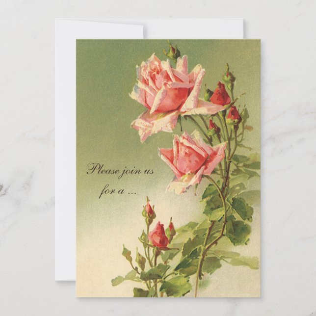 Vintage Roses, Victorian Bridal Shower Party Invitation (Front)