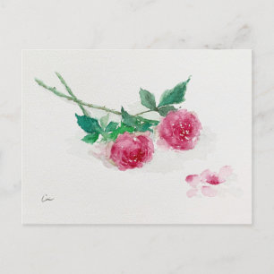 Vintage Roses Watercolor Flowers Postcard