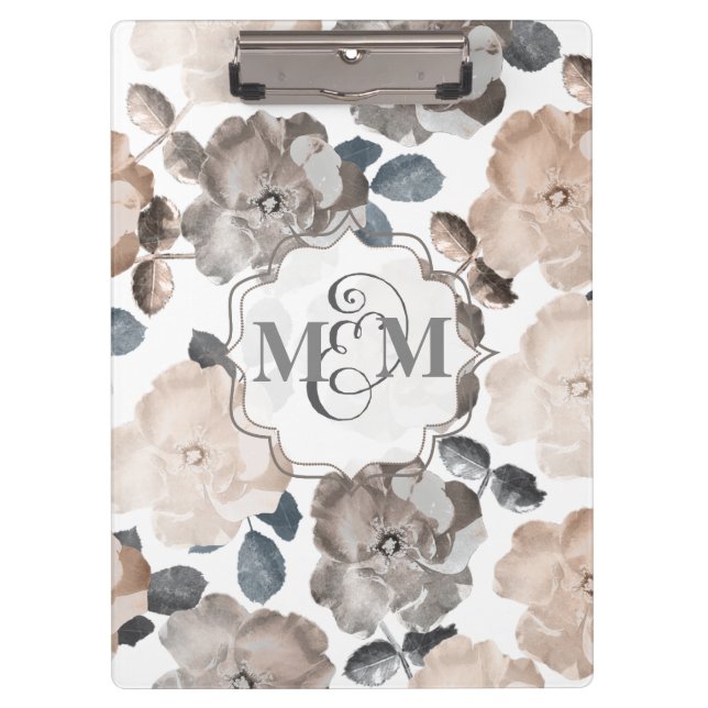 Vintage Roses Wedding Monogram Clip Board (Front)