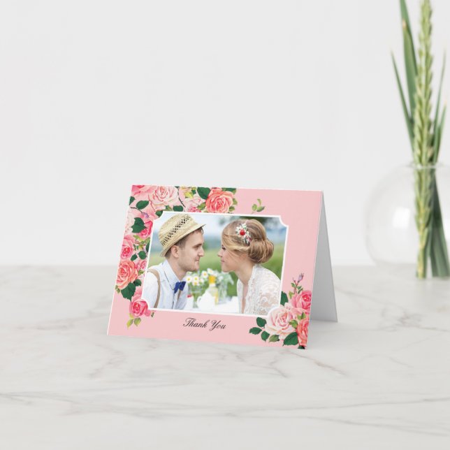 Vintage Roses Wedding Thank You Card (Front)