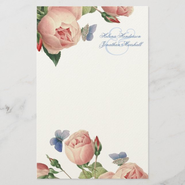 Vintage Roses Wedding Thank You Stationery (Front)