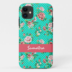 Vintage Roses White Polkadots Whimsical Pattern iPhone 11 Case
