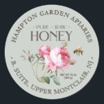 Vintage Roses with bee Honey Label on Sage<br><div class="desc">Personalise with your business name, address, and honey weight. Central illustration of a vintage rose illustration by Belgian artist Pierre Redoute. Western honeybee photo. Gold gradient with a subtle rose coloured tint. Ideal for beekeepers and honey sellers. Common honey net weight conversions: 8oz (227g), 12oz (340g), 16oz (454g), 32oz (907g),...</div>