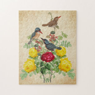 Vintage Roses with Kingfisher Birds  Jigsaw Puzzle
