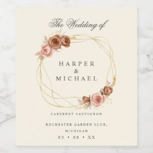 vintage roses wreath personalised wedding wine lab wine label
