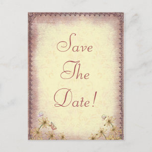 Vintage Rosy Brown Floral Wedding Save The Date Announcement Postcard