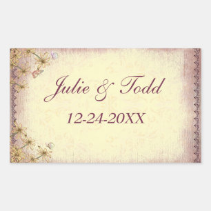 Vintage Rosy Brown Floral Wedding Save The Date Rectangular Sticker