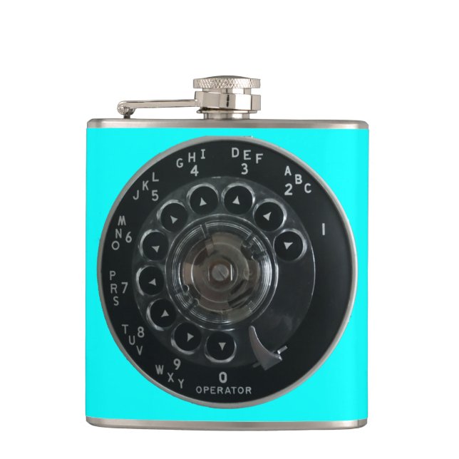 Vintage Rotary Phone Dial Flask (Turquoise) (Front)