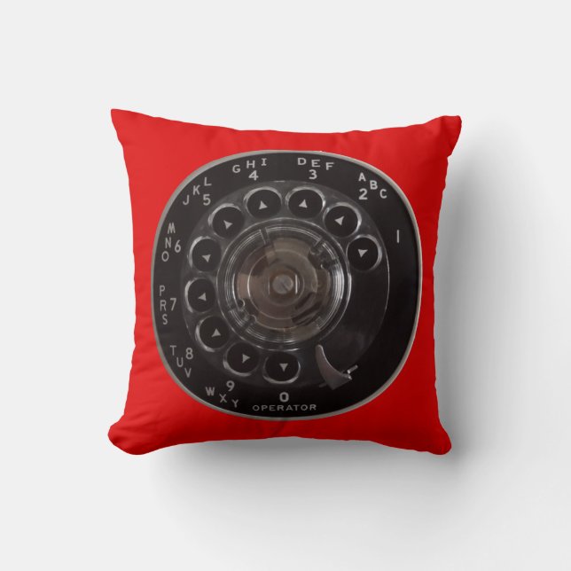 Vintage Rotary Phone Dial Pillow (Red) (Front)