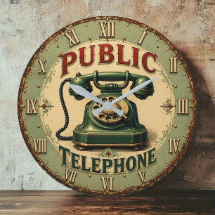 Vintage Rotary Telephone Retro Large Clock
