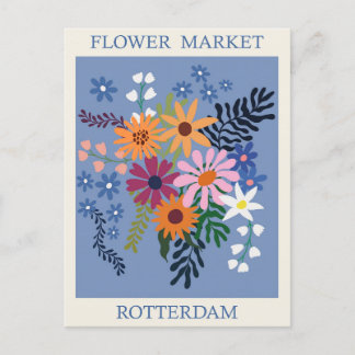 Vintage Rotterdam Holland Flower Market Travel Postcard