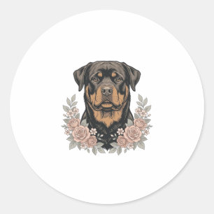 Vintage Rottweiler Floral Portrait Shirt Design_1 Classic Round Sticker