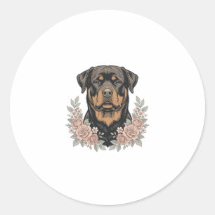 Vintage Rottweiler Floral Portrait Shirt Design_1 Classic Round Sticker