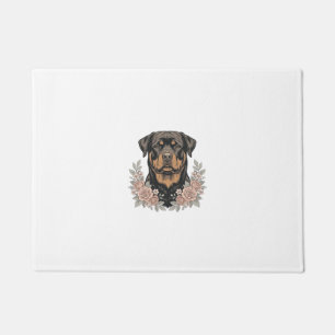 Vintage Rottweiler Floral Portrait Shirt Design_1 Doormat
