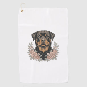 Vintage Rottweiler Floral Portrait Shirt Design_1 Golf Towel