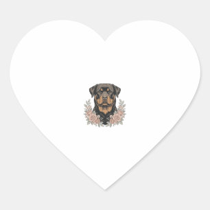 Vintage Rottweiler Floral Portrait Shirt Design_1 Heart Sticker