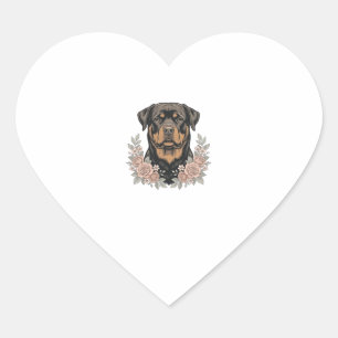 Vintage Rottweiler Floral Portrait Shirt Design_1 Heart Sticker