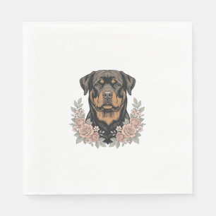 Vintage Rottweiler Floral Portrait Shirt Design_1 Napkin